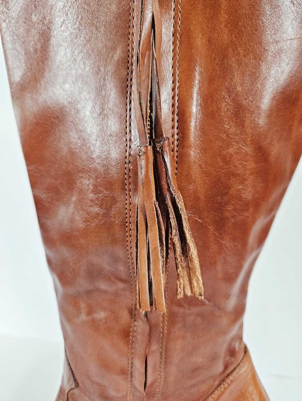 Vintage Frye Phoenix Cognac Brown Leather Stacked Heel Western Cowboy Boots 10 - Picture 9 of 15